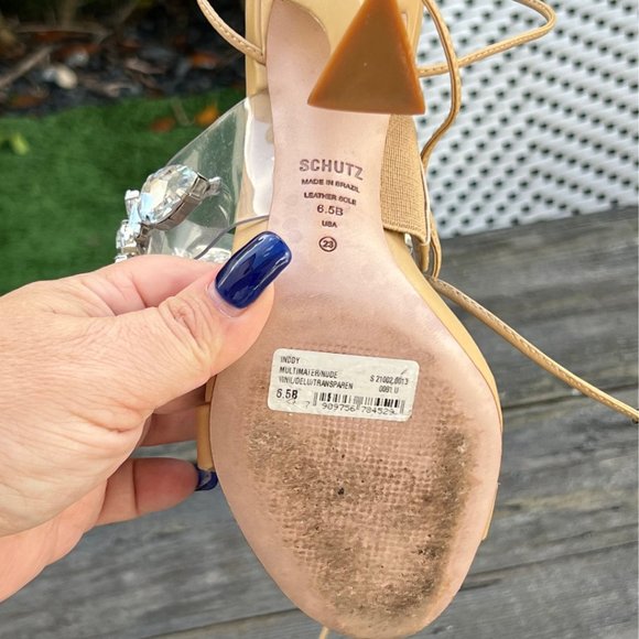 SCHUTZ Crystal Rhinestone Embellished Strappy Heels Nude Tan 6.5 - Picture 13 of 14